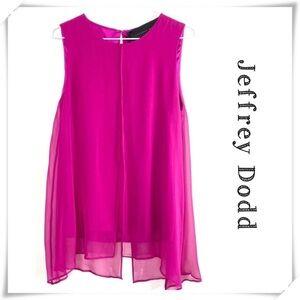 JEFFREY Dodd Silk Drape Slits Chiffon Overlay Sleeveless Tops in Hot Pink New